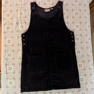 90s Corduroy Black Overall Dress
